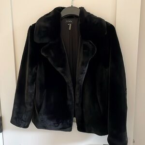 Black Faux Fur Cropped Coat in Great Condition